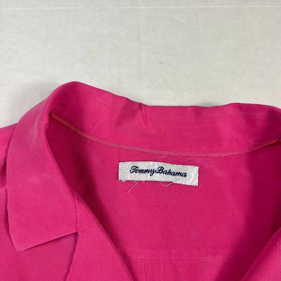 Tommy Bahama Womens Silk Button Down Shirt Hot Pink Short Sleeve Blouse XL/1X - Picture 4 of 11